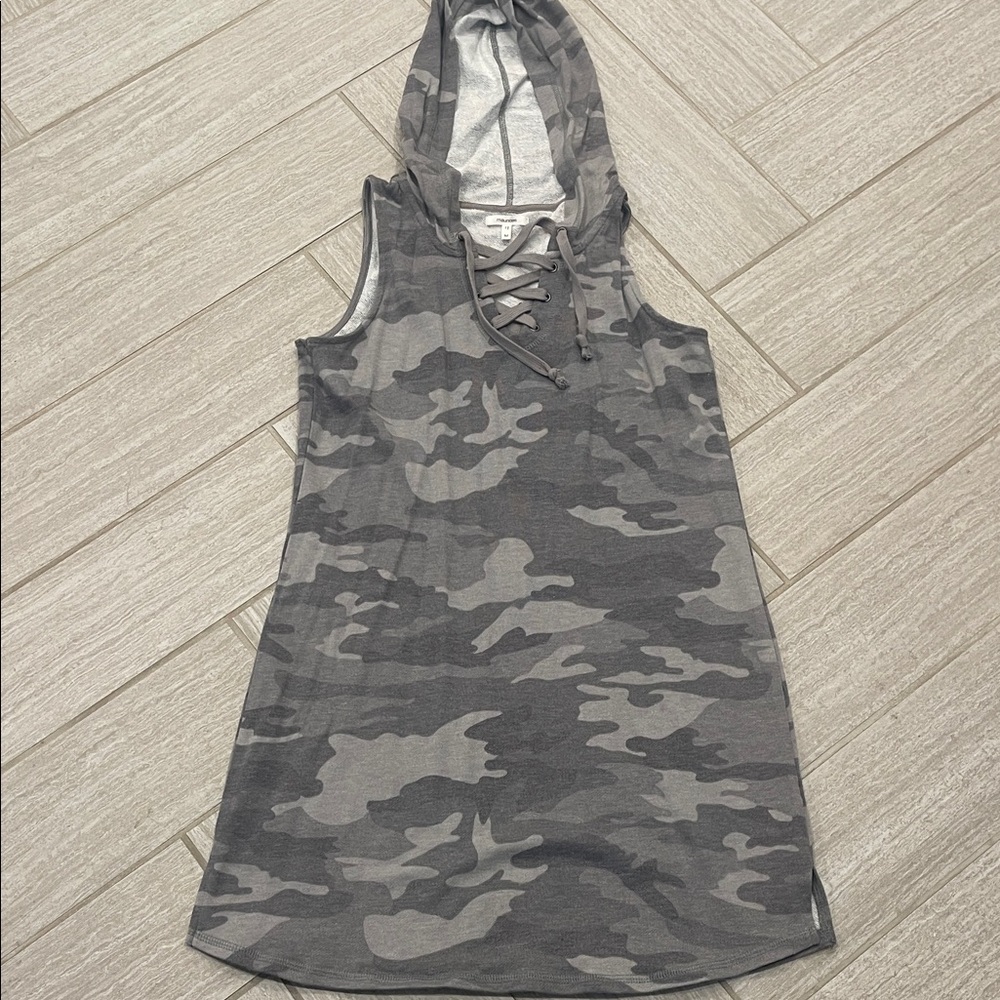 Maurice’s Sleeveless Camo Hooded Tank Dress - Gray Camouflage